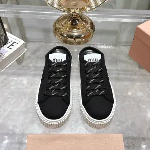 Miu 25C Sneaker Mules Black Demin Fabric 235316