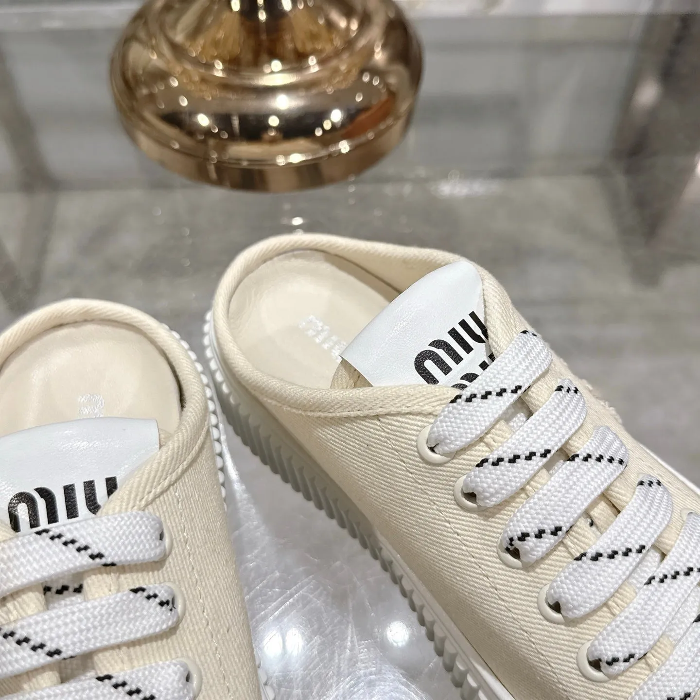 Miu 25C Sneaker Mules Ivory Demin Fabric 235317