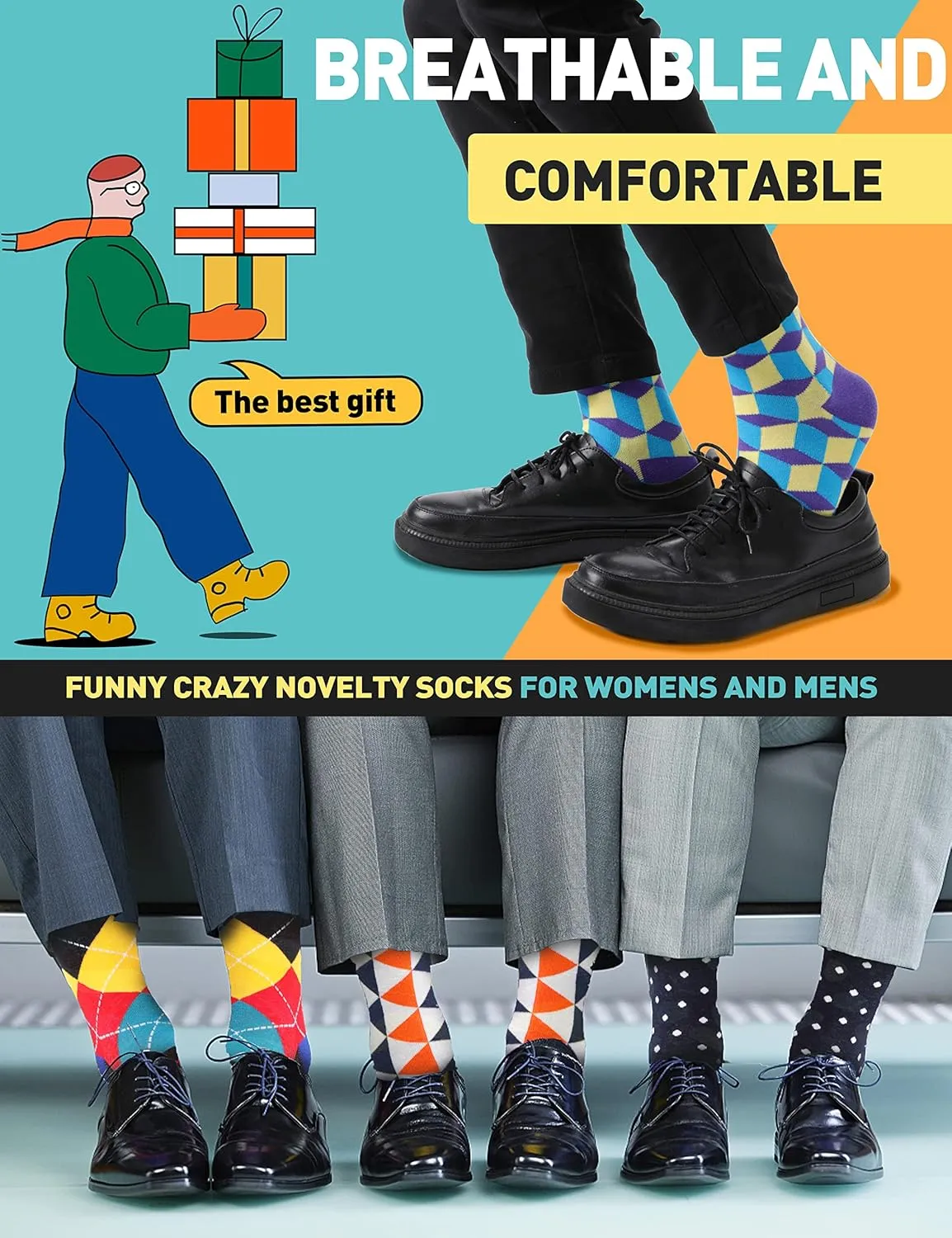 MOGGEI Funny Socks for Men Women Fun Cozy Crazy Novelty Fashion Breathable Printed Cotton Boot Socks