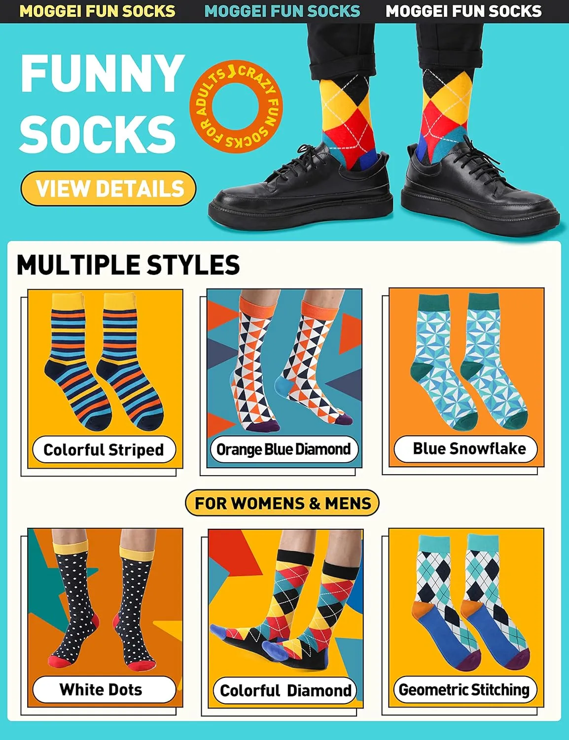 MOGGEI Funny Socks for Men Women Fun Cozy Crazy Novelty Fashion Breathable Printed Cotton Boot Socks