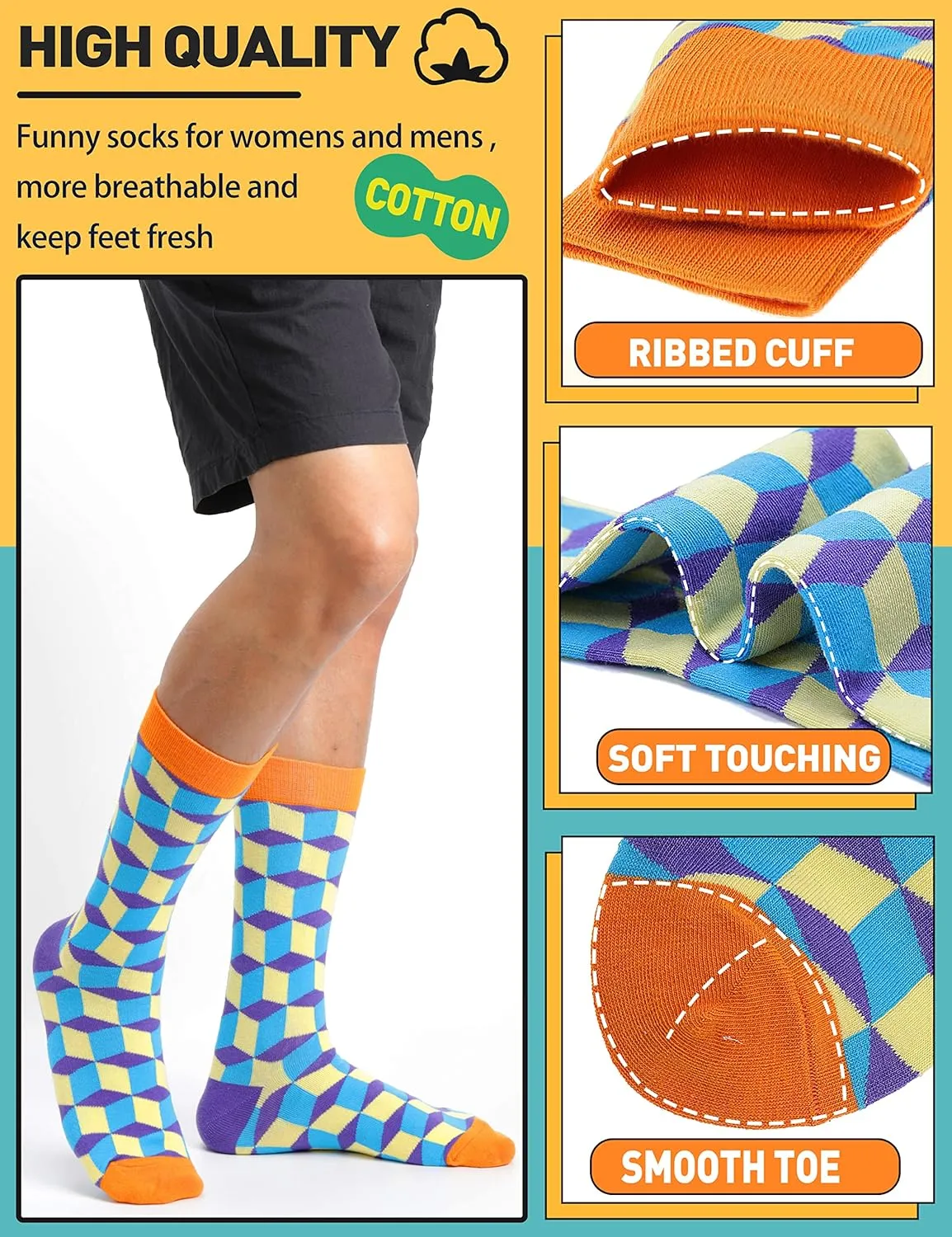 MOGGEI Funny Socks for Men Women Fun Cozy Crazy Novelty Fashion Breathable Printed Cotton Boot Socks