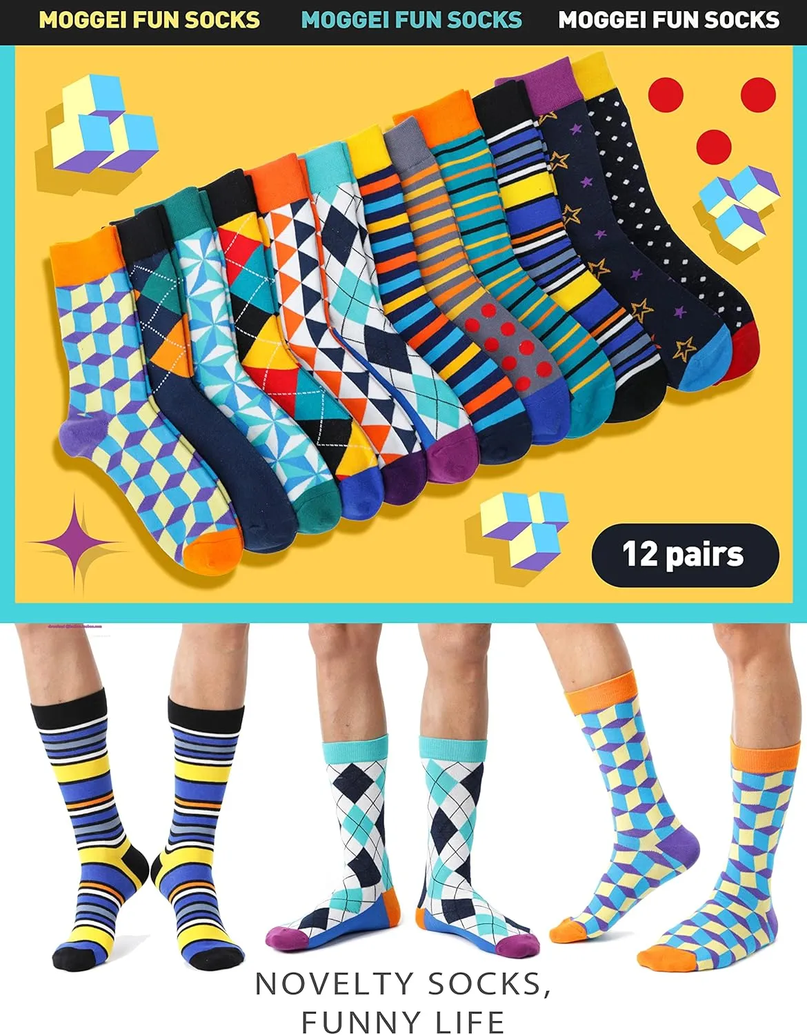 MOGGEI Funny Socks for Men Women Fun Cozy Crazy Novelty Fashion Breathable Printed Cotton Boot Socks