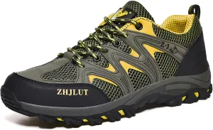 Mokcoliy]Men's & Women's Waterproof Hiking Shoes - Lightweight Breathable Trail Walking Shoes with Toe Protection, Anti-Slip Cushioning for登山, Climbing, Travel, Outdoor Adventures Army Green