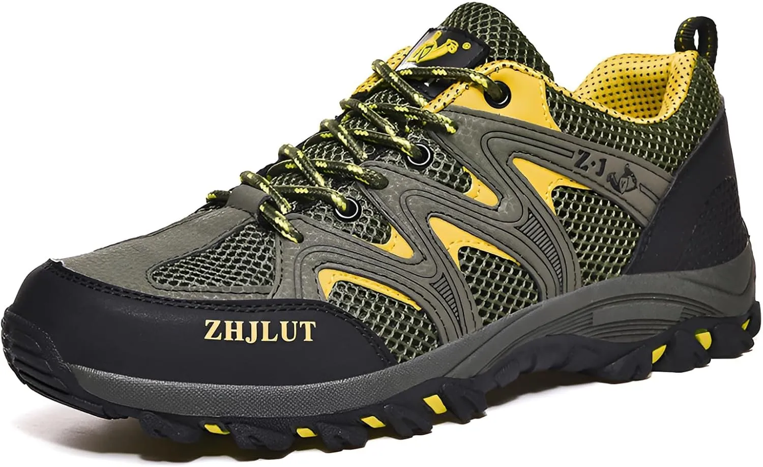 Mokcoliy]Men's & Women's Waterproof Hiking Shoes - Lightweight Breathable Trail Walking Shoes with Toe Protection, Anti-Slip Cushioning for登山, Climbing, Travel, Outdoor Adventures Army Green