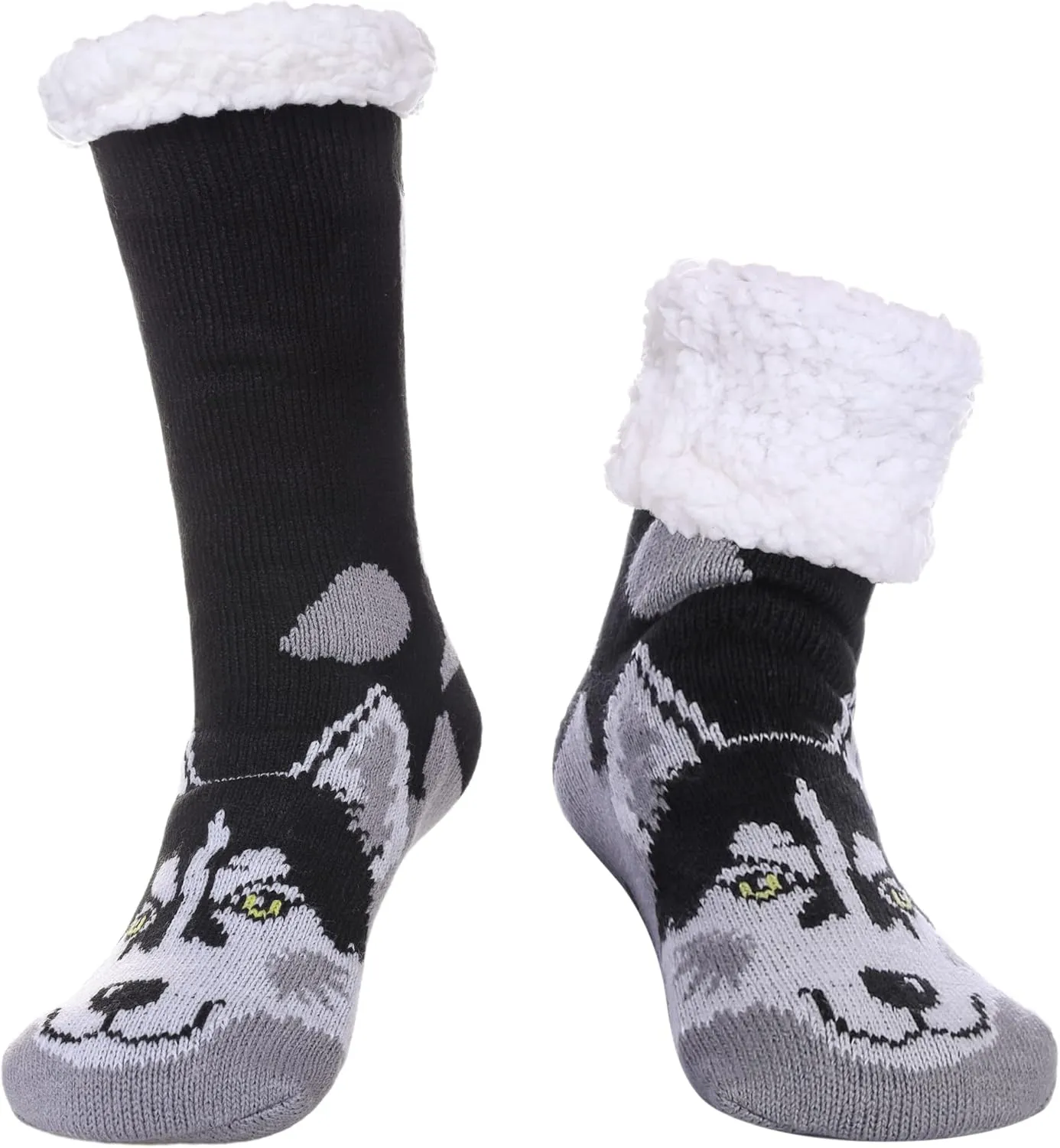 MQELONG Men's Slipper Socks Winter Fuzzy Fleece Lined Cozy Thermal Non-Slip Indoor Christmas Socks