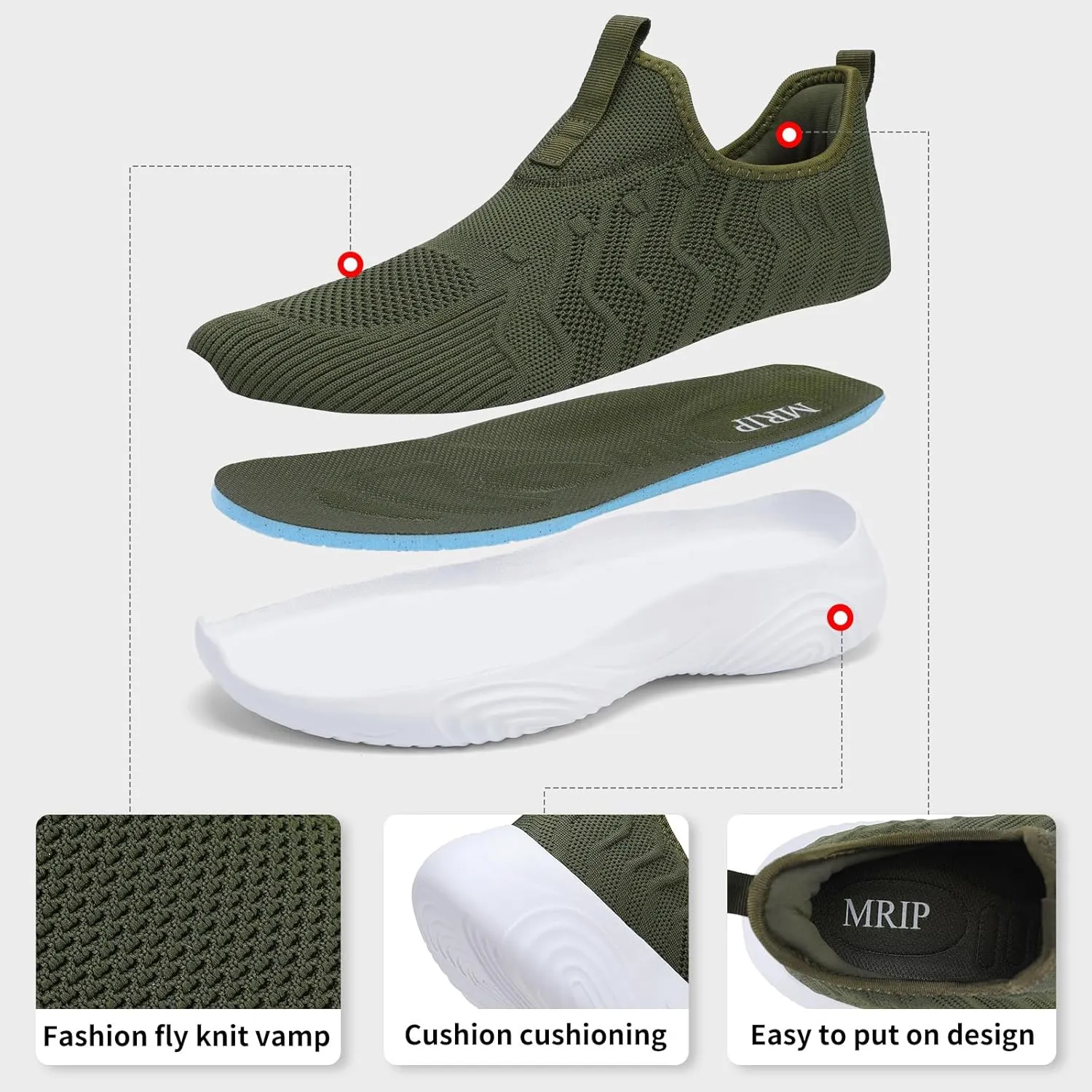 MRIP Mens Slip On Walking Shoes Lightweight Non Slip Gym Workout Running Shoes Mesh Breathable Cushion Fashion Tennis Athletic Casual Sneakers