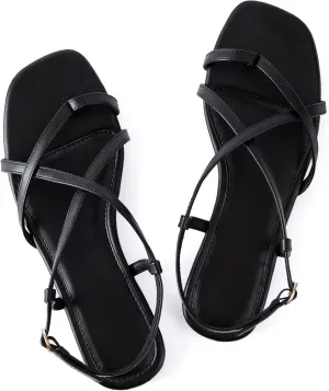 Mtzyoa Women Flat Sandals Summer Gladiator Adjustable Ankle Strappy Dressy Cross Vacation Comfort Cushioning Leather Non-Slip Casual Party Trendy