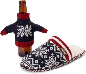 MUK LUKS Men's Rib Knit Scuff Slipper w/Matching Bottle Sweater