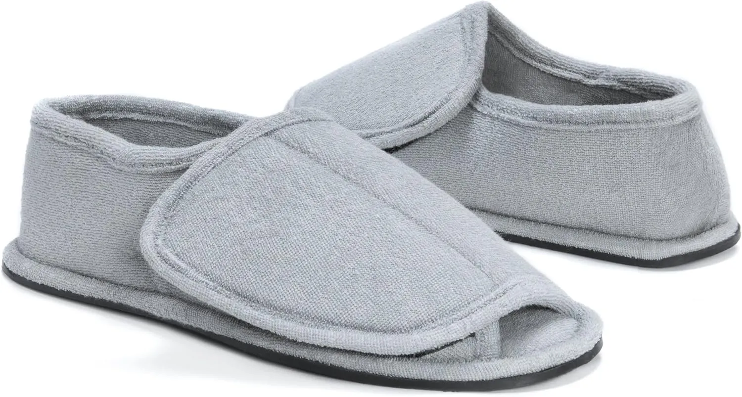 MUK LUKS Men's Terry Adjustable Open Toe Full Foot-Navy Slipper