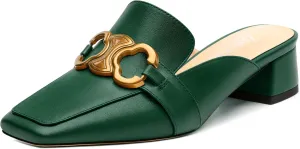 Mules Shoes for Women, Women's Chunky Mules Square Toe Slip on Comfortable Dress Casual Low Heel Metal Buckle Backless Slides Loafer Shoes 1.4 Inch