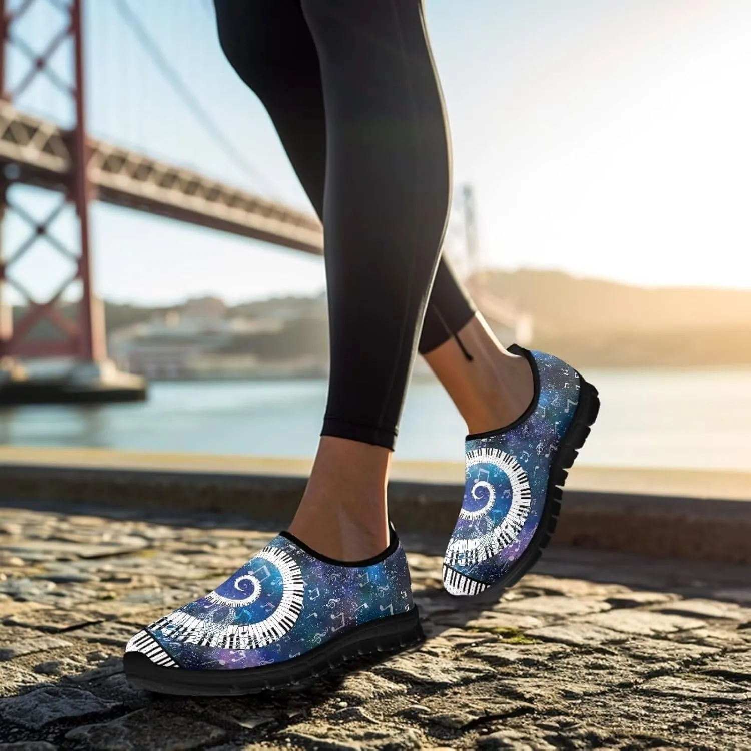 Music Walking Shoes for Women,Low Top Casual Sneaker Light Weight Road Running Shoes Breathable Teenis Workout Sneakers