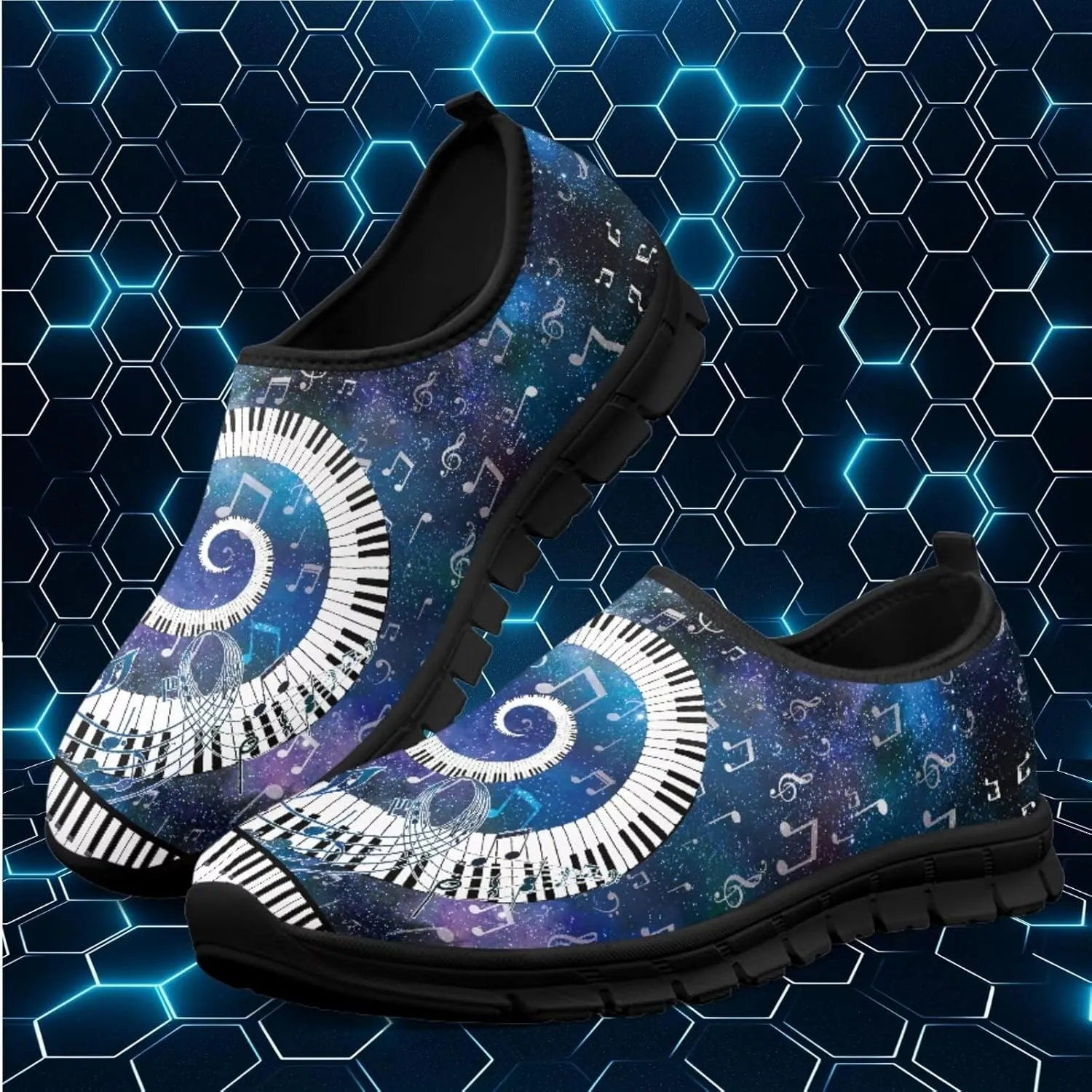 Music Walking Shoes for Women,Low Top Casual Sneaker Light Weight Road Running Shoes Breathable Teenis Workout Sneakers