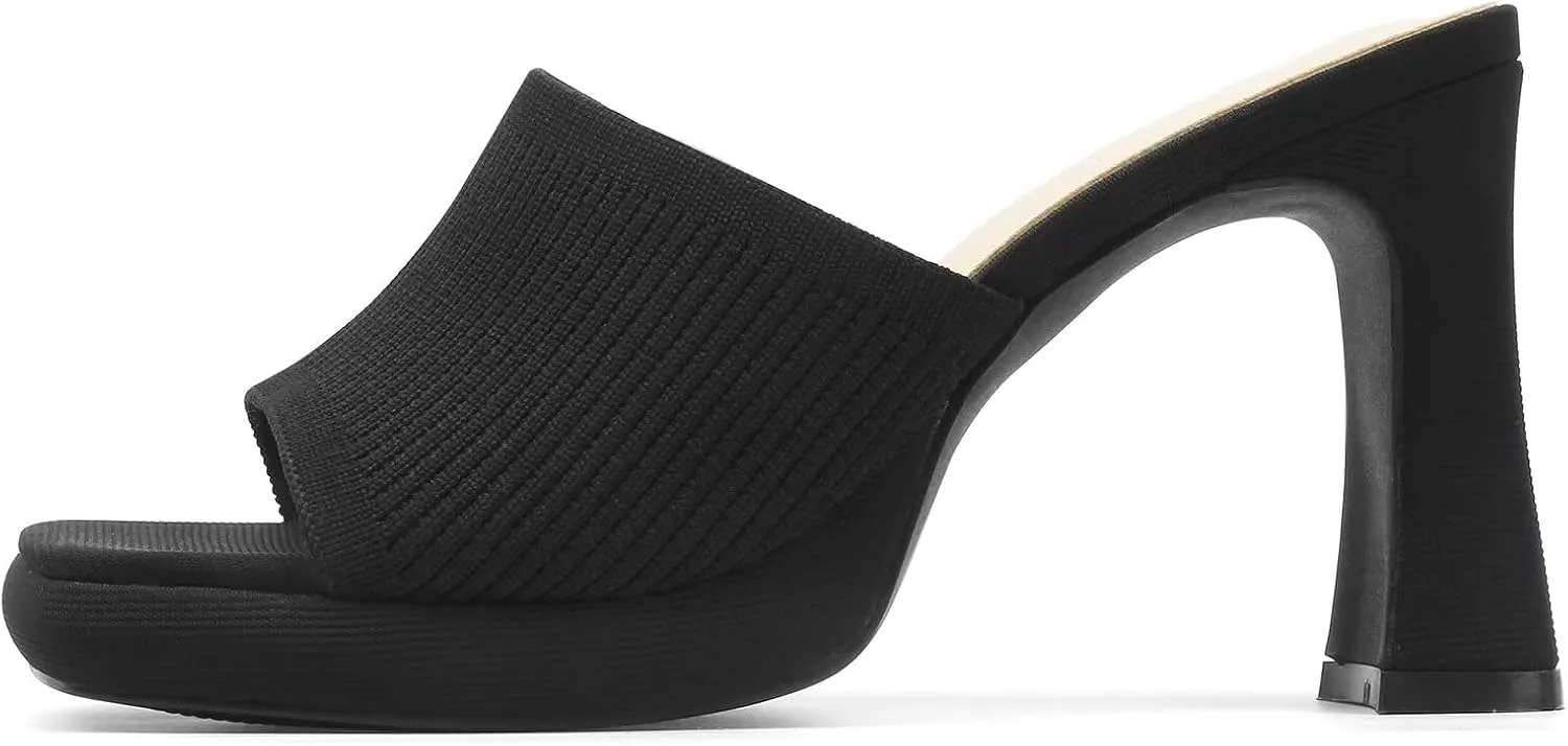 MUSSHOE High Platform Sandals for Women Square Toe Chunky Heel Block Heeled Sandals Slip On Open Toe Comfortable Sandals