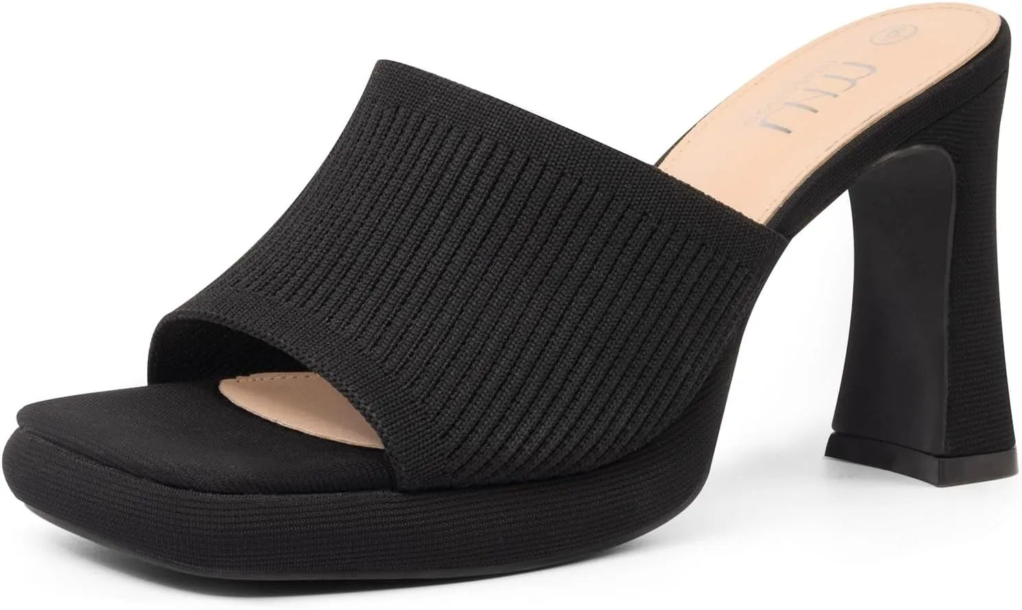 MUSSHOE High Platform Sandals for Women Square Toe Chunky Heel Block Heeled Sandals Slip On Open Toe Comfortable Sandals