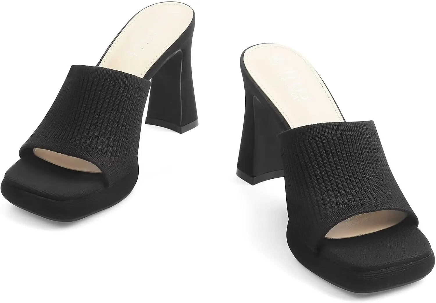 MUSSHOE High Platform Sandals for Women Square Toe Chunky Heel Block Heeled Sandals Slip On Open Toe Comfortable Sandals