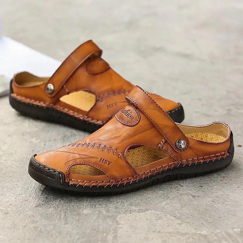 NANXIN&LOVE Mens Casual Leather Sandals Summer Beach Slipper Mens Comfort Outdoor Shoes Fashion Lightweight Trail Water Sandal Adjustable （Two Ways）