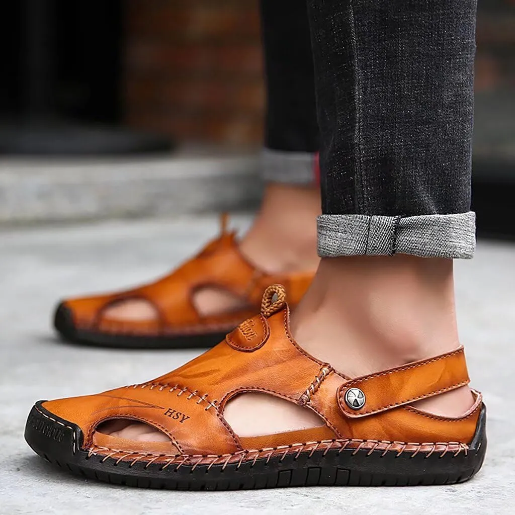 NANXIN&LOVE Mens Casual Leather Sandals Summer Beach Slipper Mens Comfort Outdoor Shoes Fashion Lightweight Trail Water Sandal Adjustable （Two Ways）