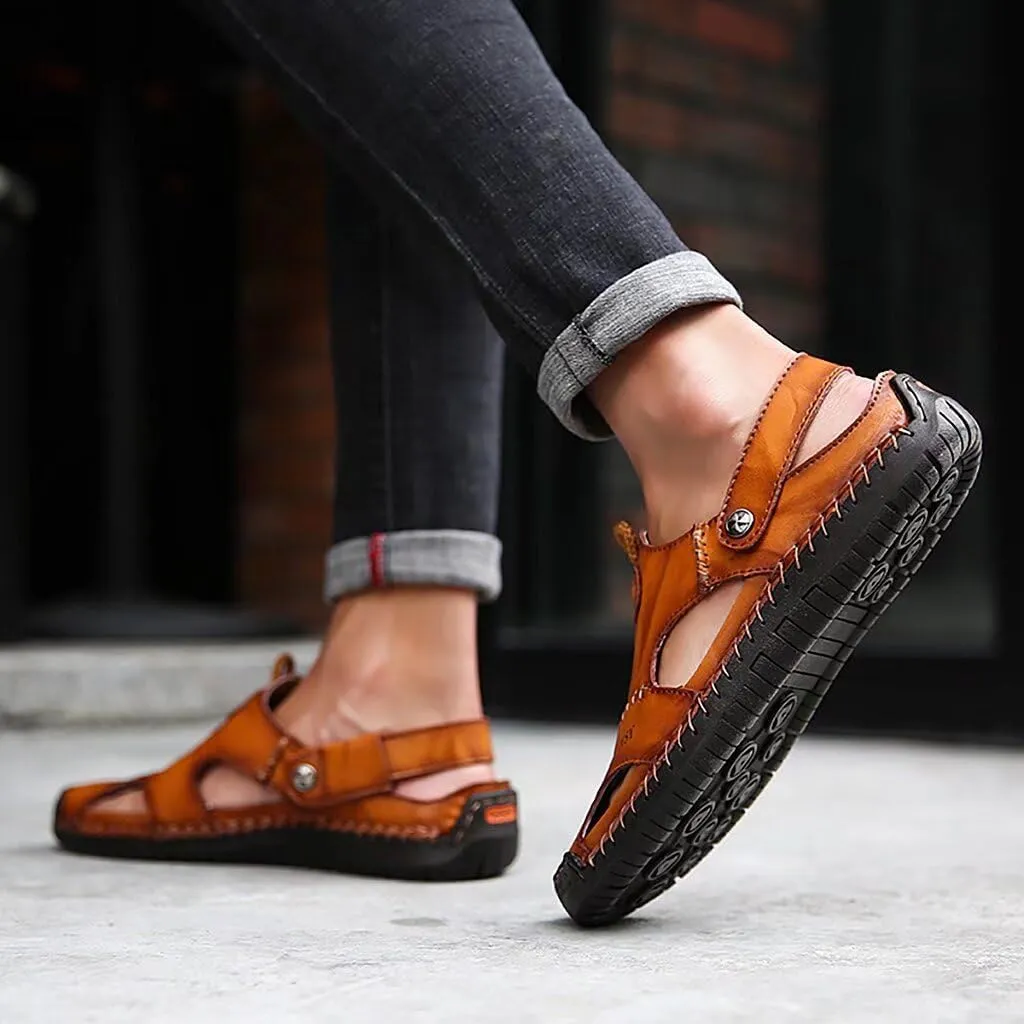 NANXIN&LOVE Mens Casual Leather Sandals Summer Beach Slipper Mens Comfort Outdoor Shoes Fashion Lightweight Trail Water Sandal Adjustable （Two Ways）