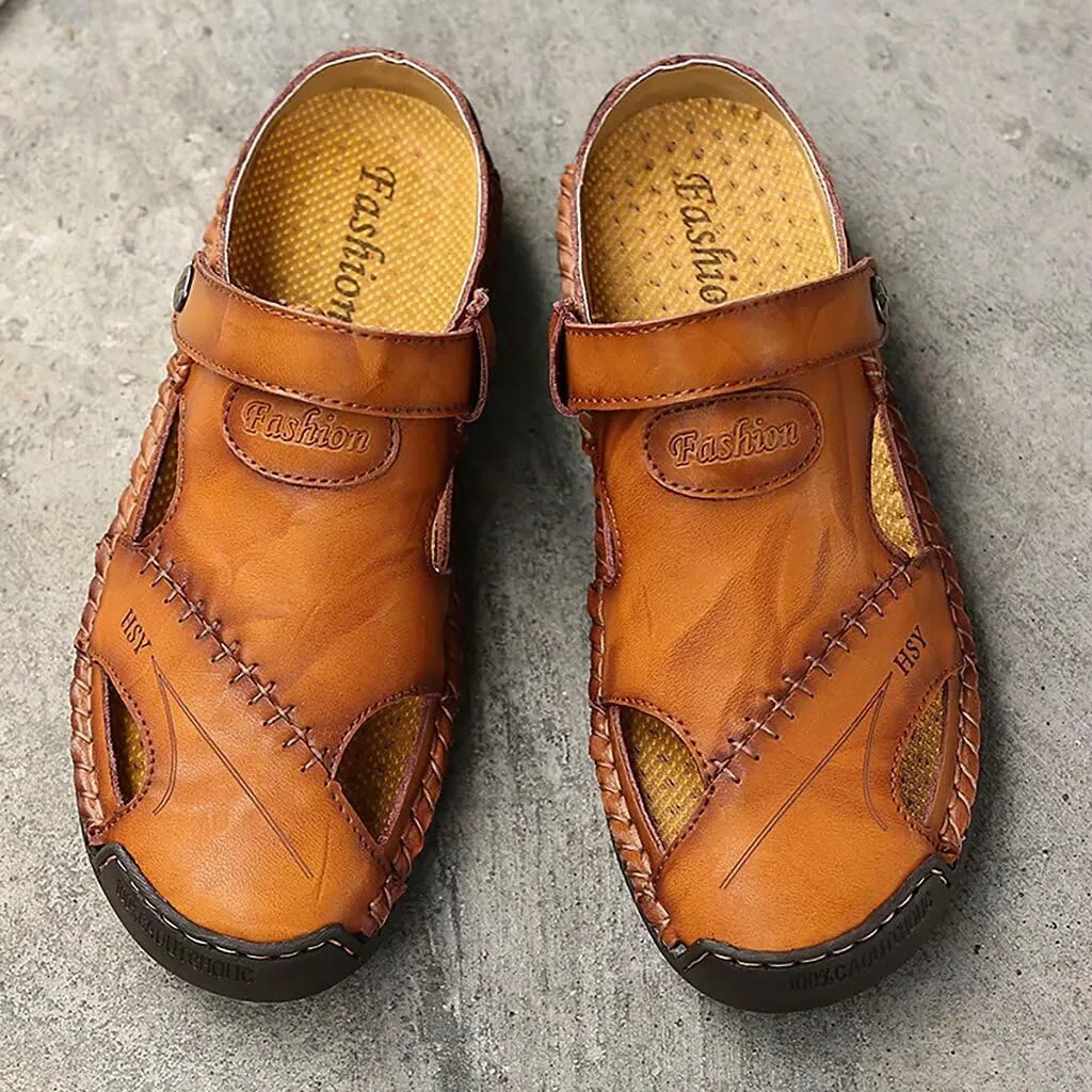 NANXIN&LOVE Mens Casual Leather Sandals Summer Beach Slipper Mens Comfort Outdoor Shoes Fashion Lightweight Trail Water Sandal Adjustable （Two Ways）