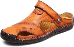 NANXIN&LOVE Mens Casual Leather Sandals Summer Beach Slipper Mens Comfort Outdoor Shoes Fashion Lightweight Trail Water Sandal Adjustable （Two Ways）
