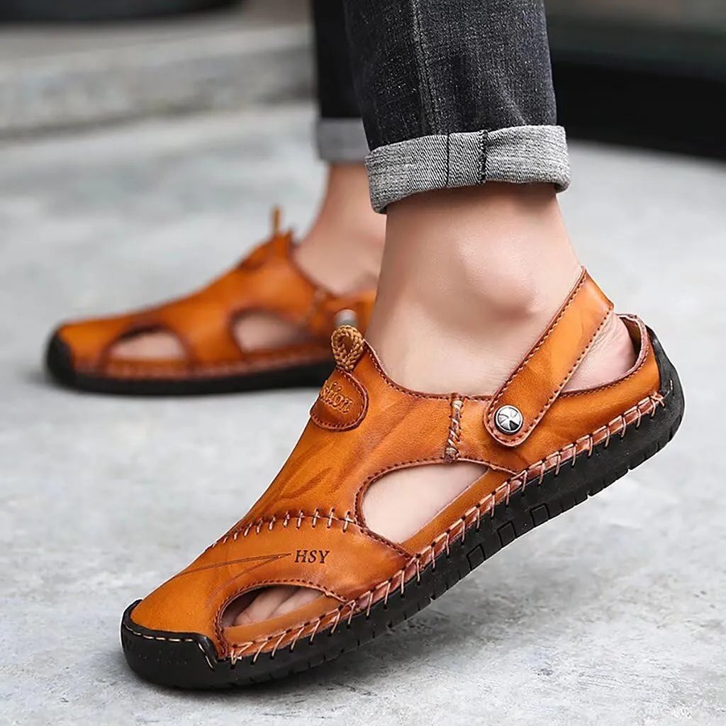 NANXIN&LOVE Mens Casual Leather Sandals Summer Beach Slipper Mens Comfort Outdoor Shoes Fashion Lightweight Trail Water Sandal Adjustable （Two Ways）