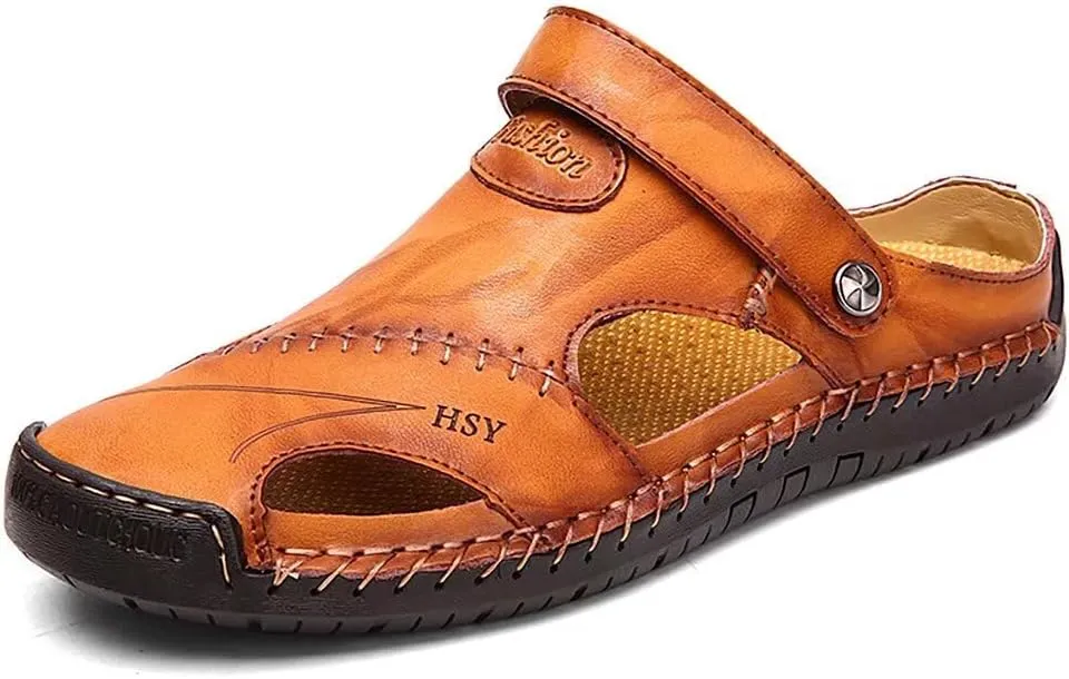 NANXIN&LOVE Mens Casual Leather Sandals Summer Beach Slipper Mens Comfort Outdoor Shoes Fashion Lightweight Trail Water Sandal Adjustable （Two Ways）