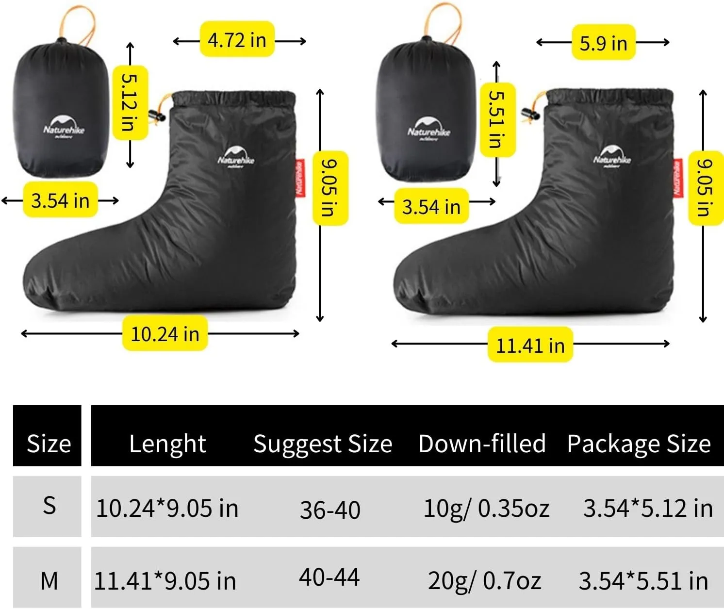 Naturehike Ultralight Winter Goose Down Booties, Camping Warm & Cozy Down Sleeping Socks for Men & Women, Down Filled Slipper Boots with Storage Bag