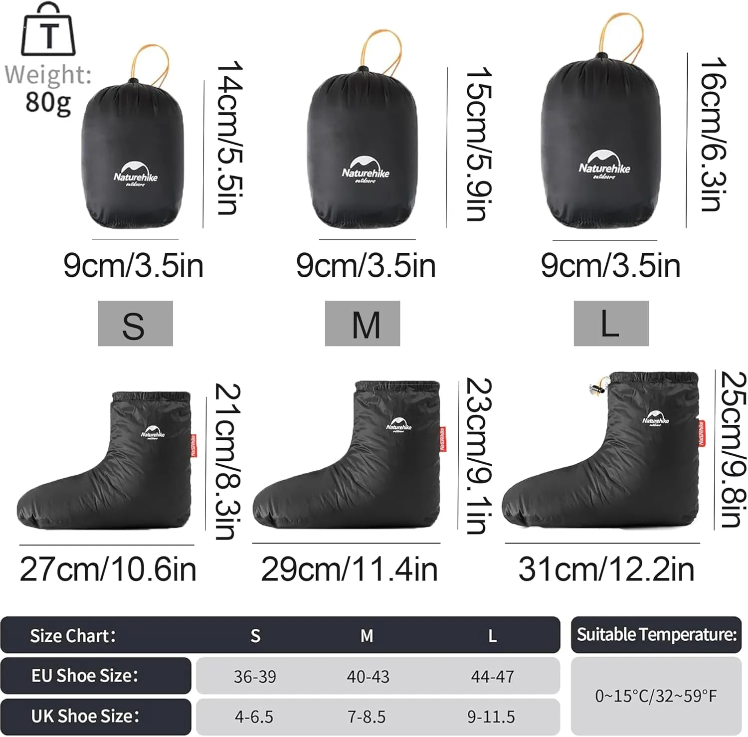 Naturehike Ultralight Winter Goose Down Booties, Camping Warm & Cozy Down Sleeping Socks for Men & Women, Down Filled Slipper Boots with Storage Bag