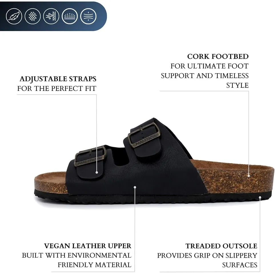 Nautica Men's Sandals - Casual Slides with 2 Adjustable Buckle Straps and Cork Footbed for Ultimate Comfort and Style (Regular/Wide Width, Big Size)