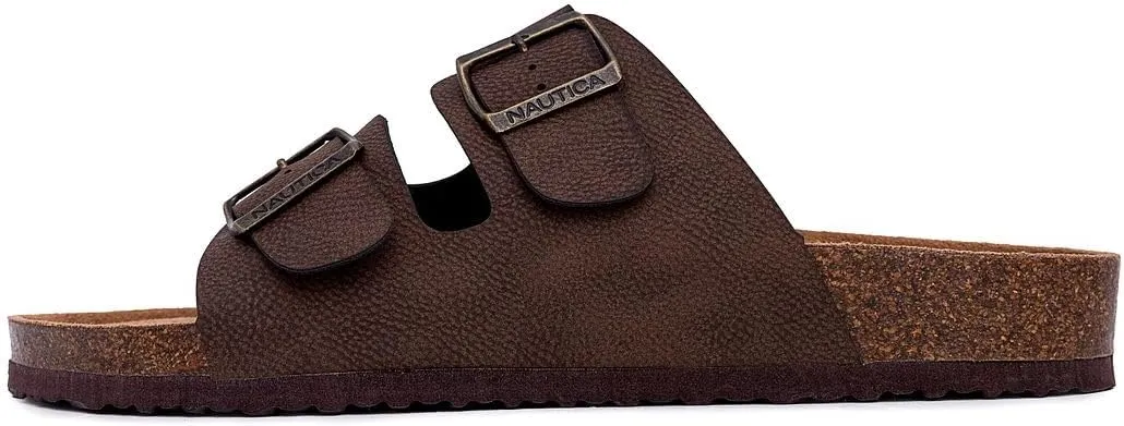 Nautica Men's Sandals - Casual Slides with 2 Adjustable Buckle Straps and Cork Footbed for Ultimate Comfort and Style (Regular/Wide Width, Big Size)