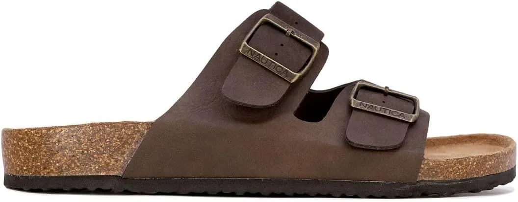 Nautica Men's Sandals - Casual Slides with 2 Adjustable Buckle Straps and Cork Footbed for Ultimate Comfort and Style (Regular/Wide Width, Big Size)