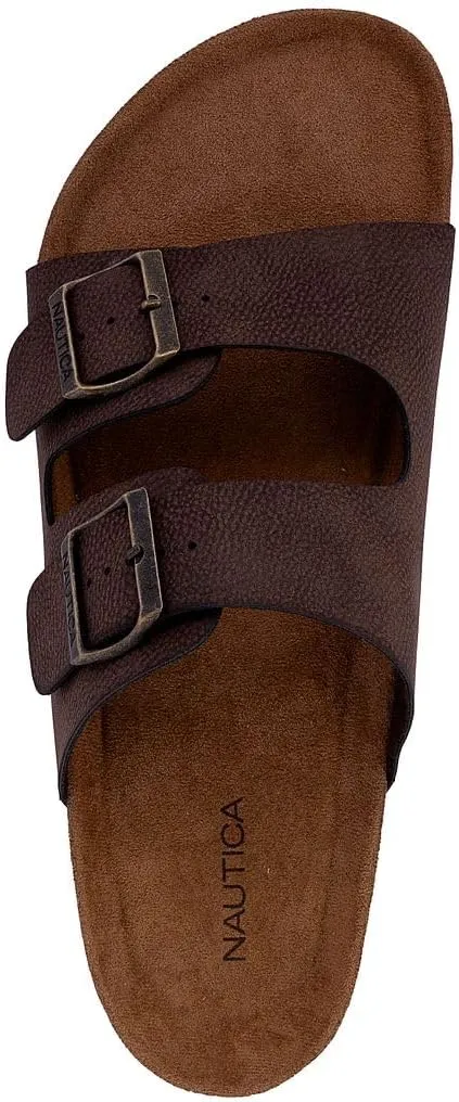 Nautica Men's Sandals - Casual Slides with 2 Adjustable Buckle Straps and Cork Footbed for Ultimate Comfort and Style (Regular/Wide Width, Big Size)