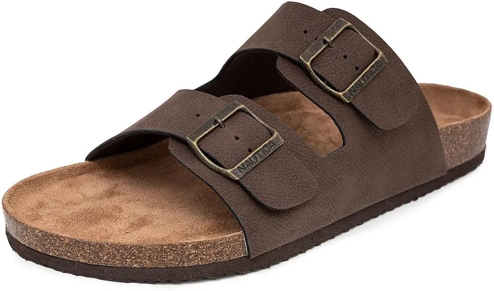 Nautica Men's Sandals - Casual Slides with 2 Adjustable Buckle Straps and Cork Footbed for Ultimate Comfort and Style (Regular/Wide Width, Big Size)