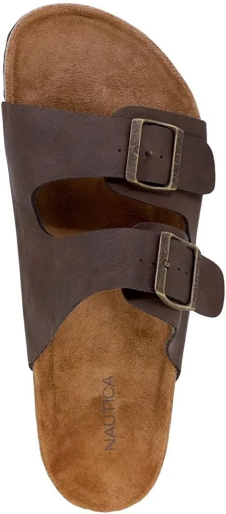 Nautica Men's Sandals - Casual Slides with 2 Adjustable Buckle Straps and Cork Footbed for Ultimate Comfort and Style (Regular/Wide Width, Big Size)