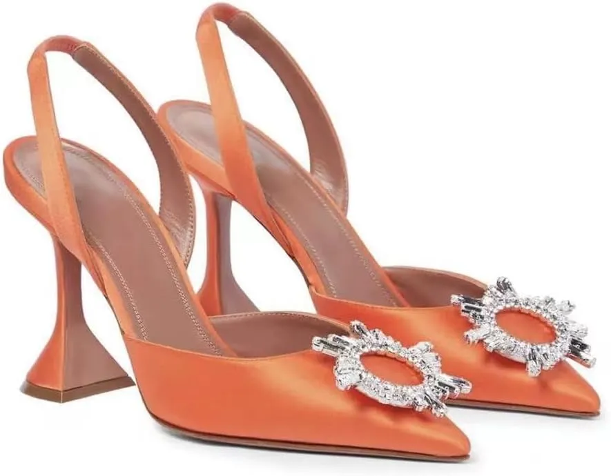 New sunflower crystal buckle rhinestone heels glass and pointed sandals for women