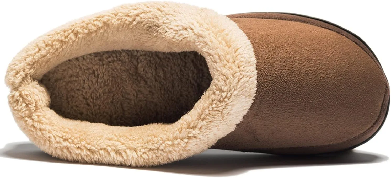 NewDenBer Men's Warm Memory Foam Slippers Suede Plush Fleece Lined Slip on Indoor Outdoor Clog House Shoes