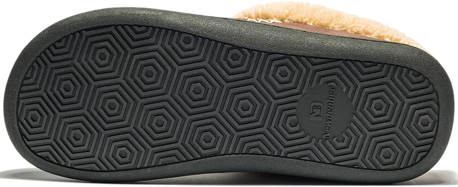 NewDenBer Men's Warm Memory Foam Slippers Suede Plush Fleece Lined Slip on Indoor Outdoor Clog House Shoes