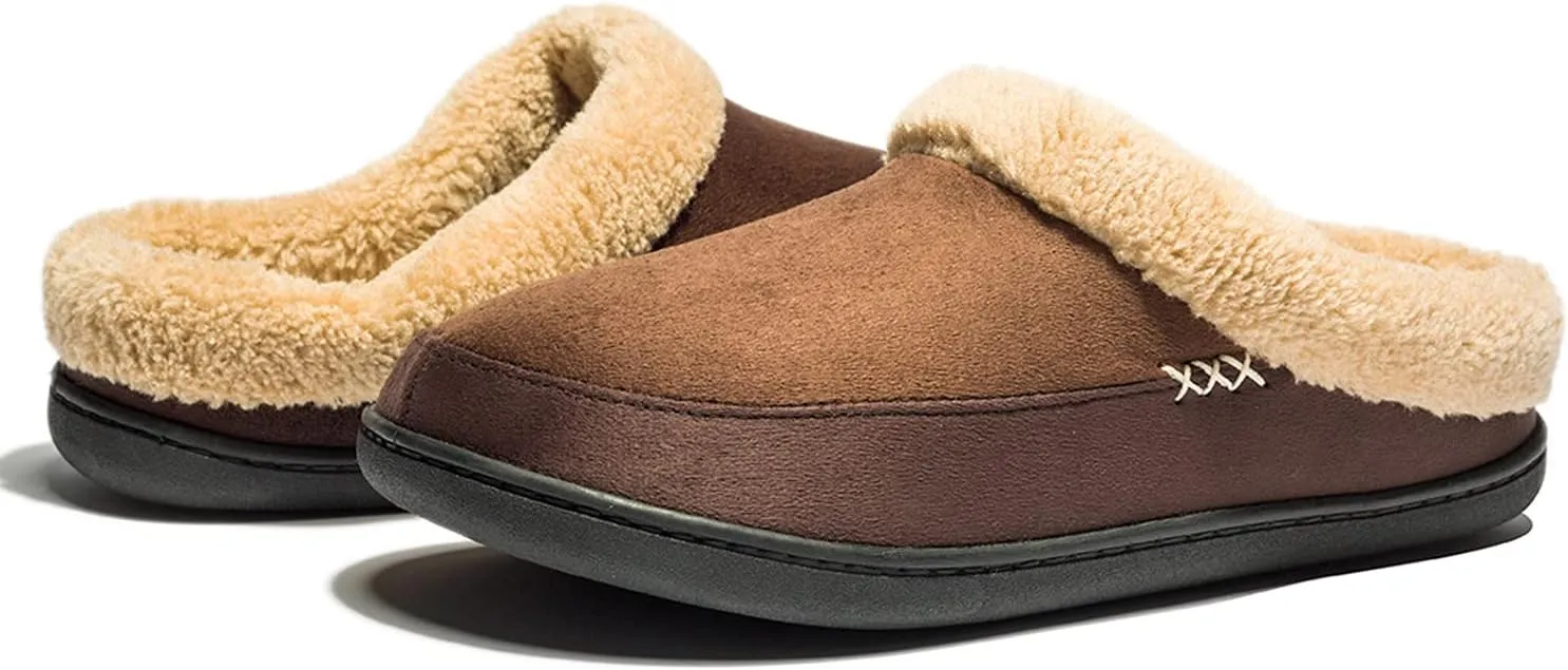 NewDenBer Men's Warm Memory Foam Slippers Suede Plush Fleece Lined Slip on Indoor Outdoor Clog House Shoes
