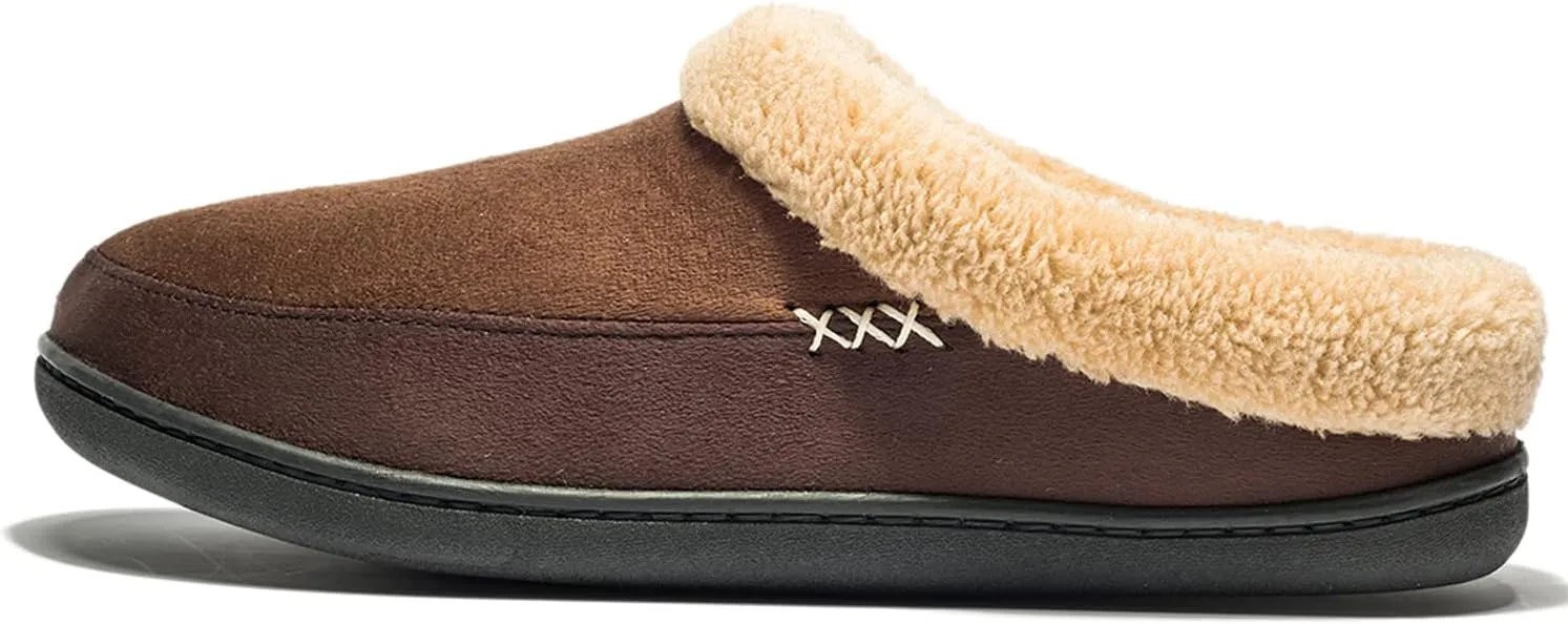 NewDenBer Men's Warm Memory Foam Slippers Suede Plush Fleece Lined Slip on Indoor Outdoor Clog House Shoes