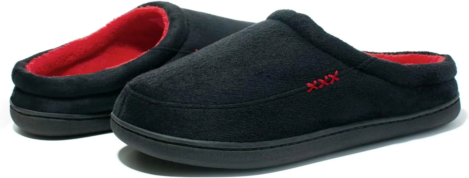 NewDenBer Men's Warm Memory Foam Suede Plush Fleece Lined Slip on Indoor Outdoor Clog House Slippers