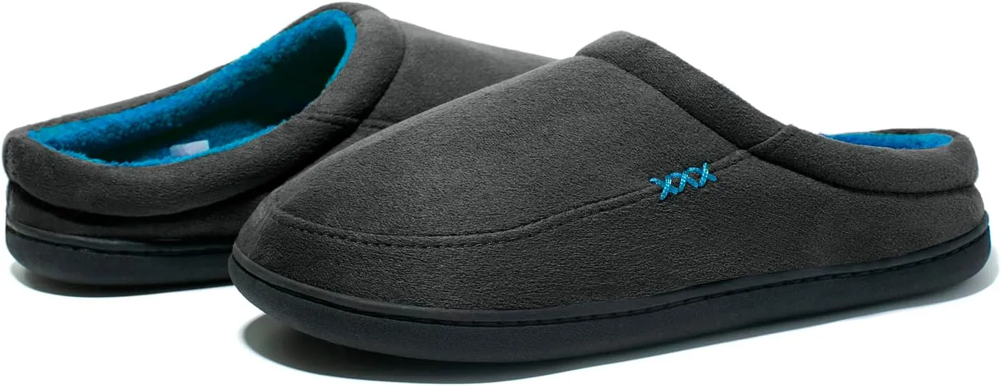 NewDenBer Men's Warm Memory Foam Suede Plush Fleece Lined Slip on Indoor Outdoor Clog House Slippers