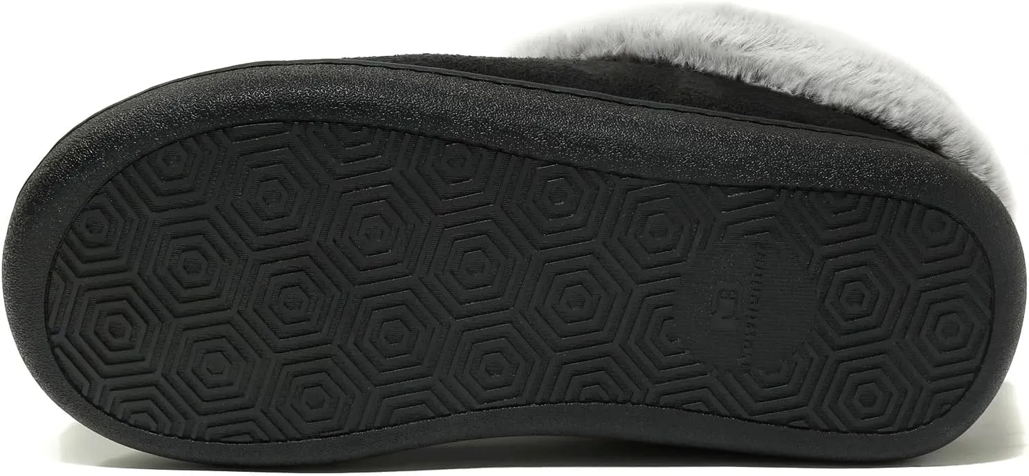 NewDenBer Women's Cozy Memory Foam Slippers Suede Plush Faux Fur Lined Slip on Indoor Outdoor House Shoes