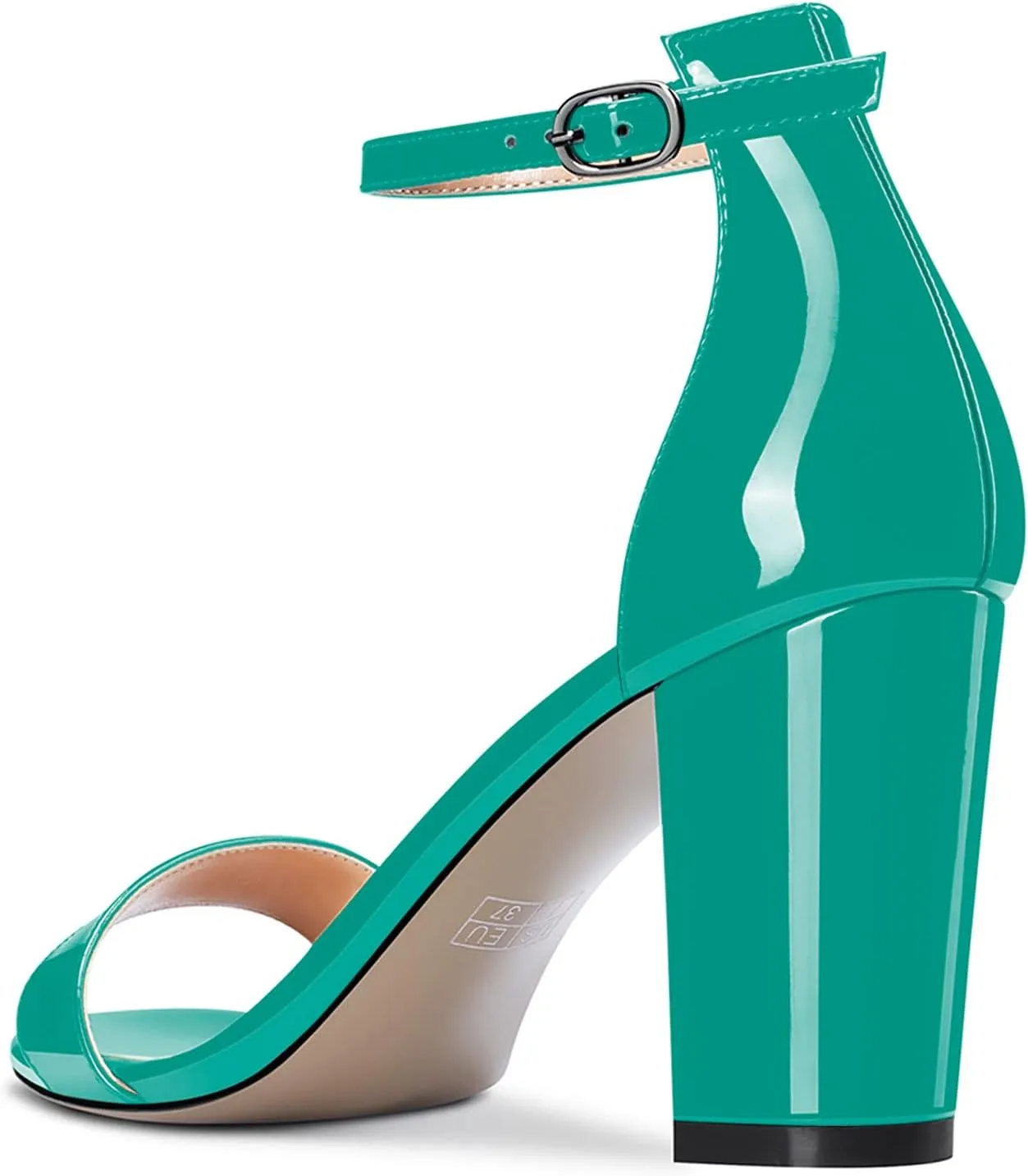 NobleOnly Women Chunky Block High Heels Peep Open Toe Sandals Ankle Strap Cute Dress Wedding Clear Shoes 3 Inches Heel