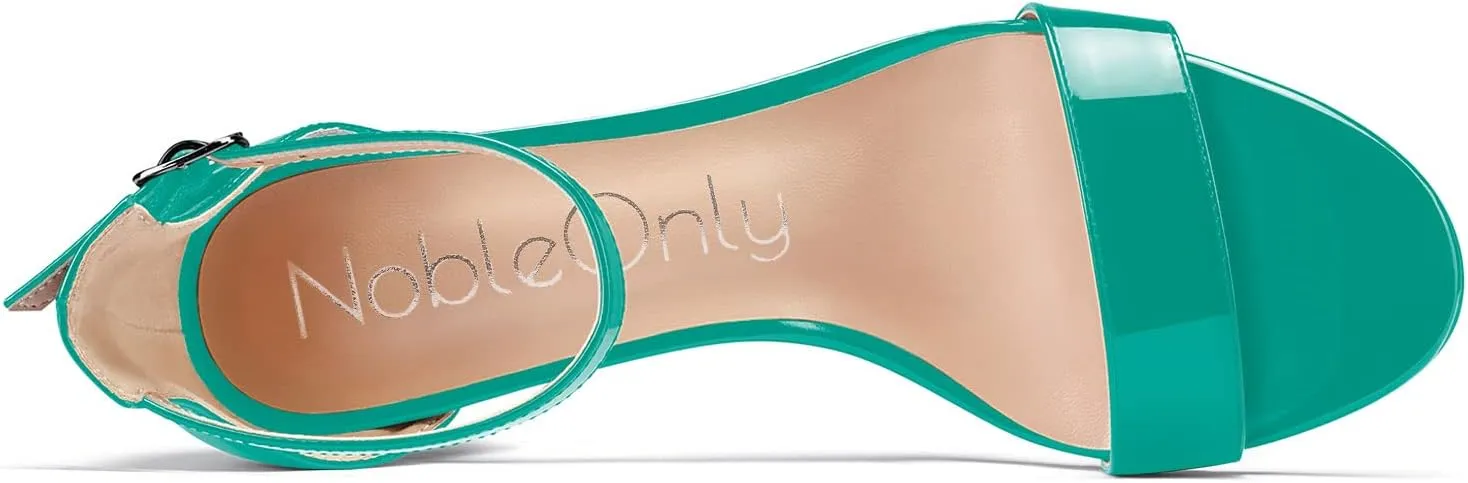 NobleOnly Women Chunky Block High Heels Peep Open Toe Sandals Ankle Strap Cute Dress Wedding Clear Shoes 3 Inches Heel