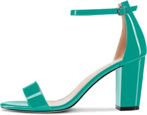 NobleOnly Women Chunky Block High Heels Peep Open Toe Sandals Ankle Strap Cute Dress Wedding Clear Shoes 3 Inches Heel