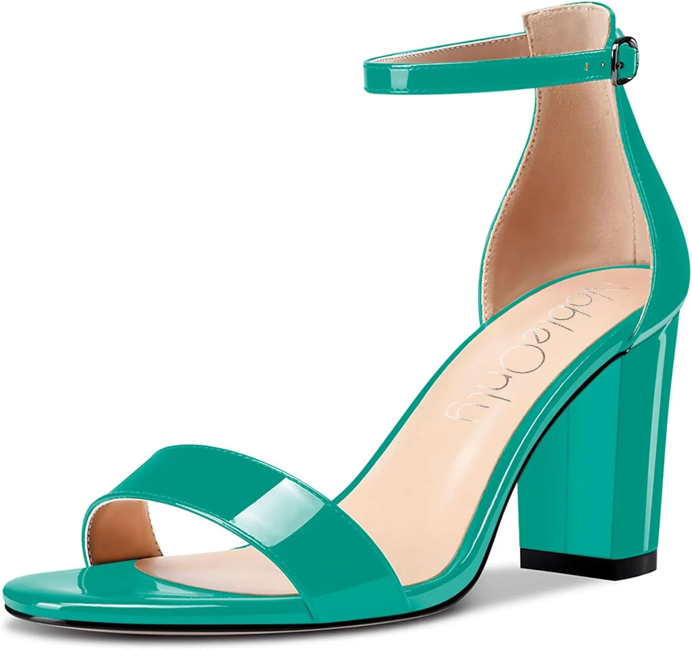 NobleOnly Women Chunky Block High Heels Peep Open Toe Sandals Ankle Strap Cute Dress Wedding Clear Shoes 3 Inches Heel