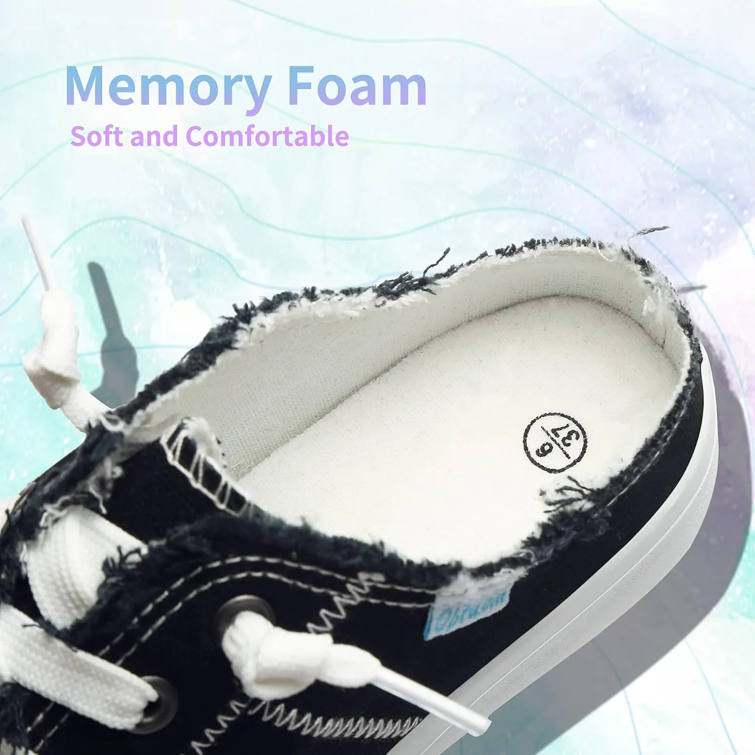 Obtaom Women Canvas Mules Memory Foam Clipper Fashion Sneakers Comfortable Slip-On Mule Backless Holiday Shoes