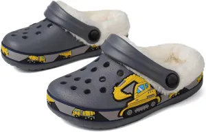 OHSNMAKSL Toddler Lined Clog Slippers Winter Garden Sandals Kids House Shoes Warm Slip On Sneakers Cartoon Slides for Boys and Girls Children Indoor Outdoor