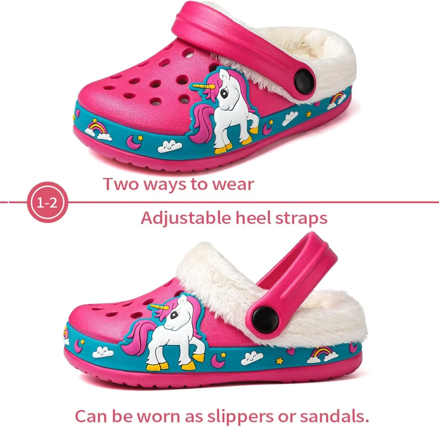 OHSNMAKSL Toddler Lined Clog Slippers Winter Garden Sandals Kids House Shoes Warm Slip On Sneakers Cartoon Slides for Boys and Girls Children Indoor Outdoor