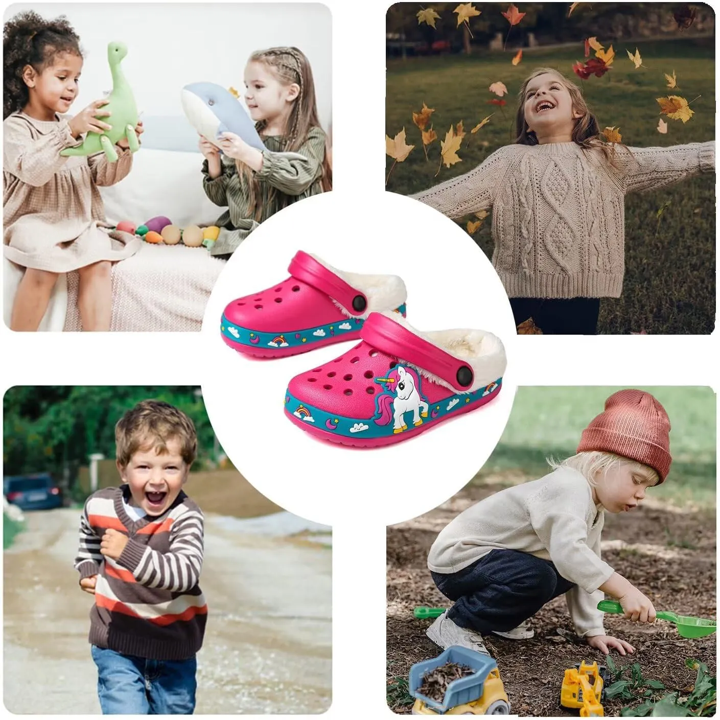 OHSNMAKSL Toddler Lined Clog Slippers Winter Garden Sandals Kids House Shoes Warm Slip On Sneakers Cartoon Slides for Boys and Girls Children Indoor Outdoor